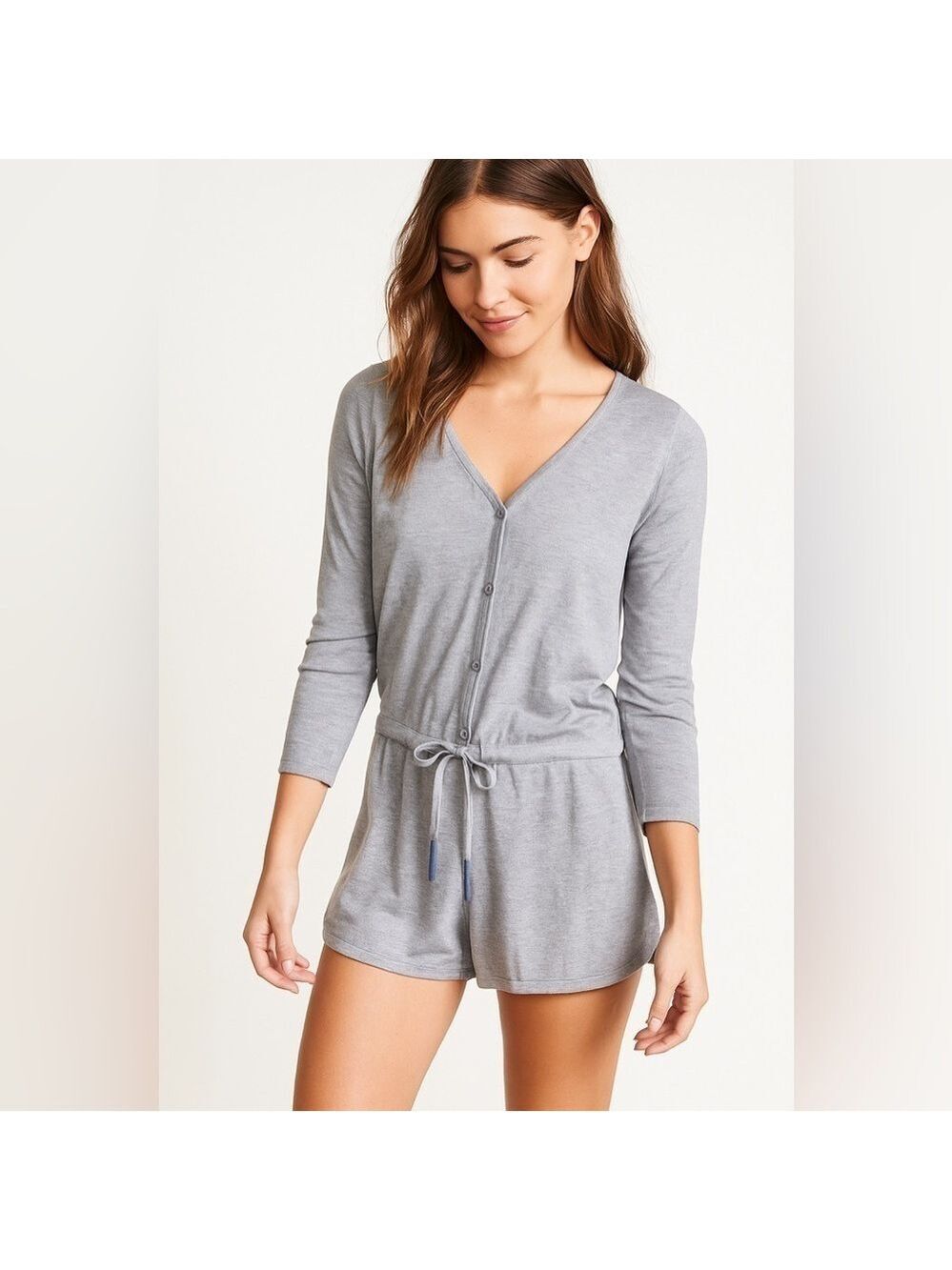 Nwt Love Moschino Grey Long Sleeve Button Front Short Romper